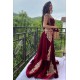 Wine red evening dresses long Yellow Floral Appliques Velvet evening wear On Sale