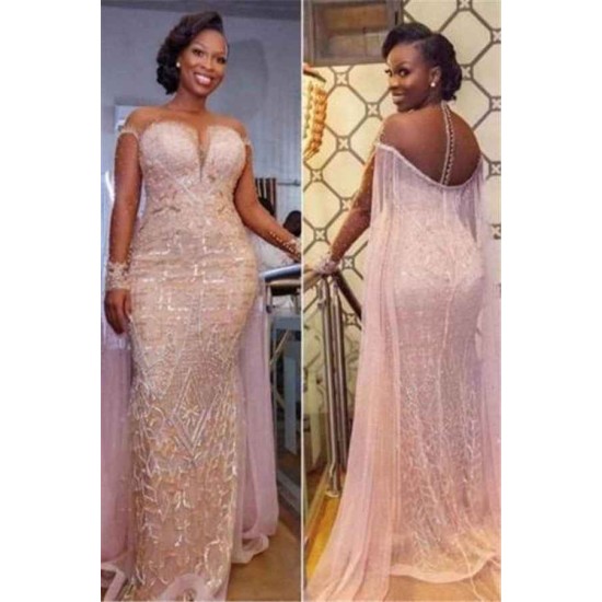 Unique Illusion neck Sparkle Beaded Mermaid Plus size Evening Dress