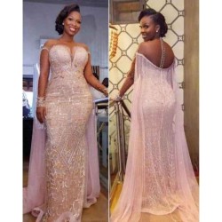 Unique Illusion neck Sparkle Beaded Mermaid Plus size Evening Dress
