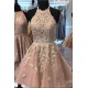 Halter Floral Appliques Mini Homecoming Dress Short Evening Prom Party Gowns