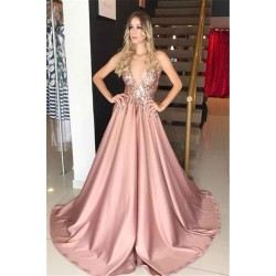Sleeveless Dusty Rose A-line Sparkle Sequin Formal Evening Dress