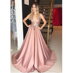 Sleeveless Dusty Rose A-line Sparkle Sequin Formal Evening Dress