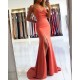 Trendy Coral Criss-cross Back Mermaid Split Evening Dress