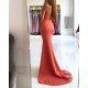 Trendy Coral Criss-cross Back Mermaid Split Evening Dress