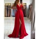Ruby Red Chic High split Court Train Long evening Dress