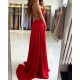 Ruby Red Chic High split Court Train Long evening Dress