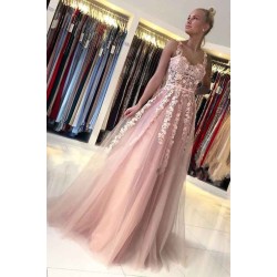 Romantic Dusty Pink Sleeveless Lace Straps A-line Evening Dress