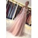 Romantic Dusty Pink Sleeveless Lace Straps A-line Evening Dress