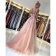 Romantic Dusty Pink Sleeveless Lace Straps A-line Evening Dress