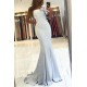 One shoulder ruffles Light Blue Mermaid Long Evening Dress