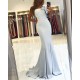 One shoulder ruffles Light Blue Mermaid Long Evening Dress