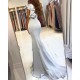 One shoulder ruffles Light Blue Mermaid Long Evening Dress