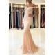 Off-the-shoulder Pink Lace Appliques Mermaid Evening Dress
