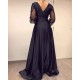 Long Sleevess Black V-neck High Split Bishop sleeves Evening Dresses