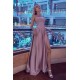 Simple Halter Backless Dusty Pink High split Long evening Dresses
