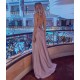 Simple Halter Backless Dusty Pink High split Long evening Dresses