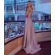 Simple Halter Backless Dusty Pink High split Long evening Dresses