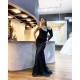 Elegant One-shoulder Black Sequined Bow Evening Dresses