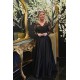 Elegant Long Sleevess Black V-neck Satin Lace Evening Dresses