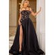 Beaded Moon and Night Black Sparkle Sequin High Split Evening Dress