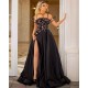 Beaded Moon and Night Black Sparkle Sequin High Split Evening Dress