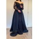 Long Sleevess Black A-line off-the-shoulder Evening Dresses
