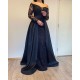 Long Sleevess Black A-line off-the-shoulder Evening Dresses
