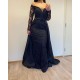 Long Sleevess Black A-line off-the-shoulder Evening Dresses
