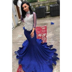 Gorgeous High Neck Sparkle Appliques Prom Dresses Sheer Tulle Backless Fit and Flare Evening Gowns