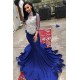 Gorgeous High Neck Sparkle Appliques Prom Dresses Sheer Tulle Backless Fit and Flare Evening Gowns