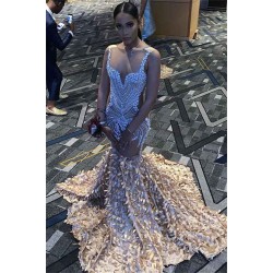 Sparkling Crystal Appliques Straps Prom Dresses Open Back Fit and Flare Evening Gowns