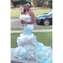 Chic Strapless Appliques Ruffles Prom Dresses Elegant Fit and Flare Evening Gowns