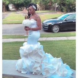 Chic Strapless Appliques Ruffles Prom Dresses Elegant Fit and Flare Evening Gowns