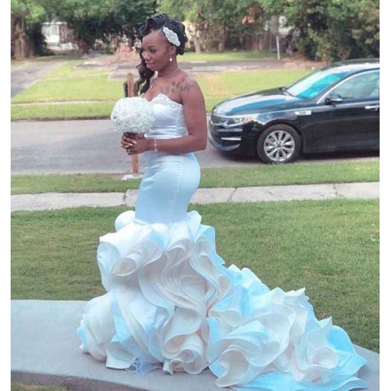 Chic Strapless Appliques Ruffles Prom Dresses Elegant Fit and Flare Evening Gowns
