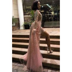 Women's High Collar Chic Long Sleeves Sequins Maxi Evening Party Dress