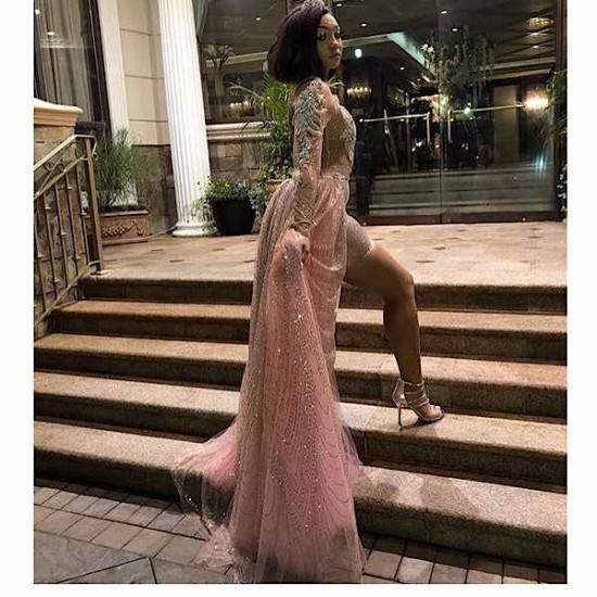Women's High Collar Chic Long Sleeves Sequins Maxi Evening Party Dress