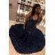 Halter Sequins Pattern Floral Sweep Train Mermaid Evening Prom Party Gowns