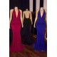 Simple V-neck Halter Brush Train Mermaid Evening Dresses