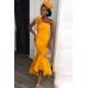 One-shoulder Yellow Mermaid Ankle-length Evening Dress with hand-made Flowers Bridesmaid Dresses under $100