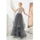 Floral Halter Evening Dress with Sparkle Beads Trendy Gray Mother of the bride Dress with watermelon and blue decorations