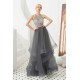 Floral Halter Evening Dress with Sparkle Beads Trendy Gray Mother of the bride Dress with watermelon and blue decorations