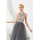 Floral Halter Evening Dress with Sparkle Beads Trendy Gray Mother of the bride Dress with watermelon and blue decorations