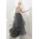 Floral Halter Evening Dress with Sparkle Beads Trendy Gray Mother of the bride Dress with watermelon and blue decorations
