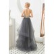 Floral Halter Evening Dress with Sparkle Beads Trendy Gray Mother of the bride Dress with watermelon and blue decorations