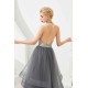 Floral Halter Evening Dress with Sparkle Beads Trendy Gray Mother of the bride Dress with watermelon and blue decorations