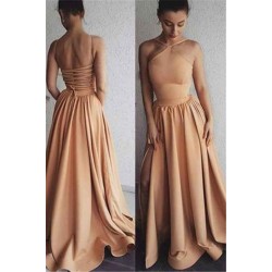 Gorgeous A-Line Spaghetti Straps Long Prom Sweep Train Evening Dress