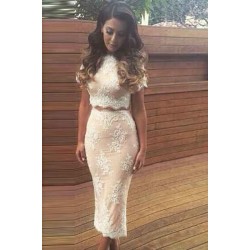 White Lace Two Piece Dress for Formal Occasion Hottest Evening Party Dress