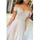 Off-the-Shoulder Lace Prom Dresses On Sale Sheer Tulle Chiffon Long Formal Evening Gowns with Buttons