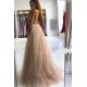 Glamorous V-neck Spaghetti-Straps Tulle Prom Dress Beadings Long Evening Gowns