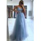 Glamorous V-neck Spaghetti-Straps Tulle Prom Dress Beadings Long Evening Gowns